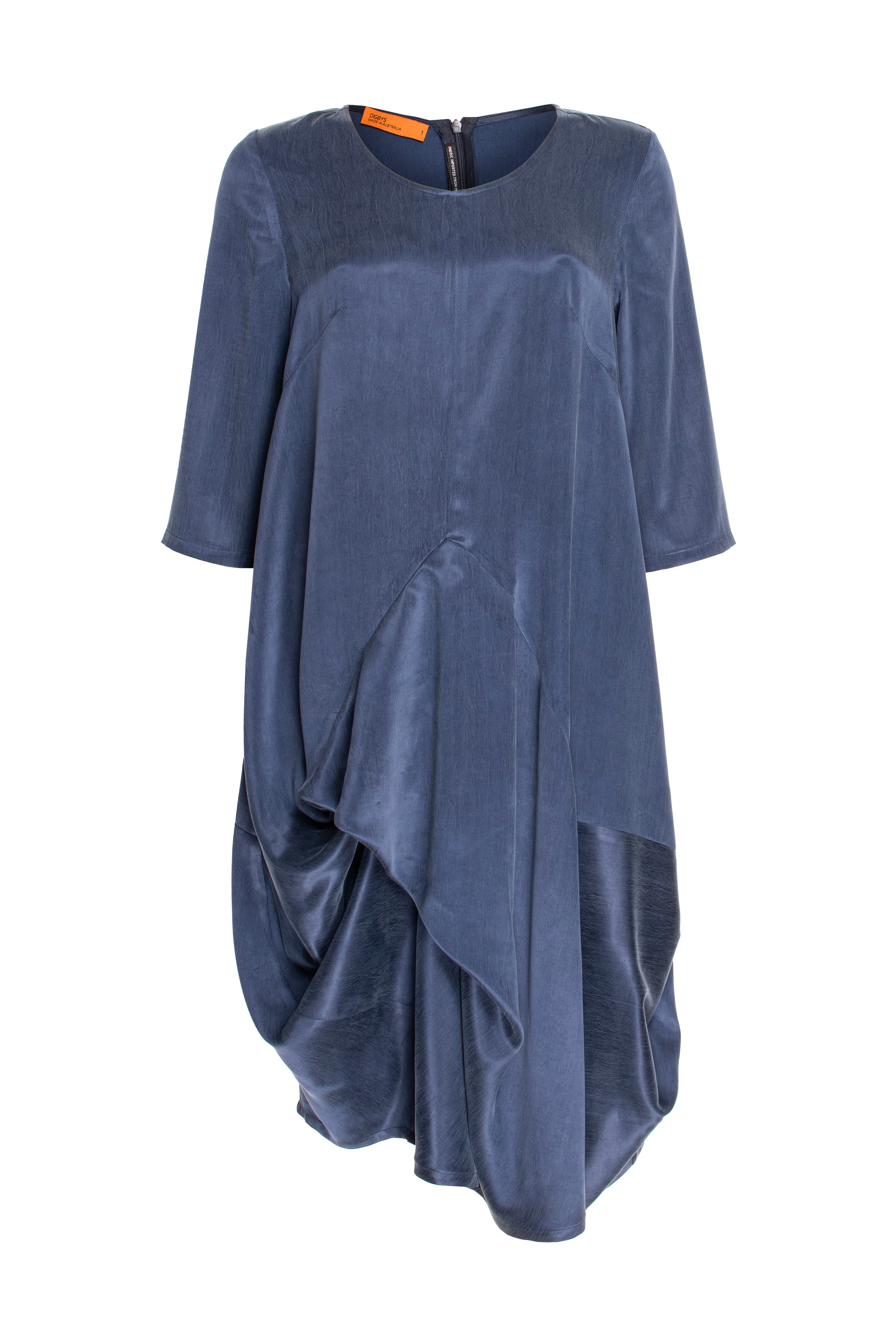 3/4 Sleeve Tucked Dress - Steel 3356