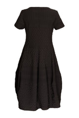 Short Sleeve Bell Panel Dress - Black Jacquard 8612