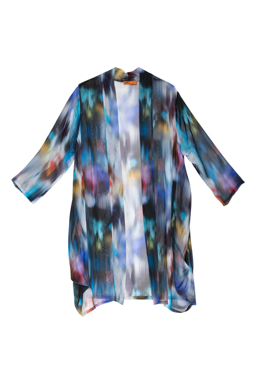 Plum/Blue Side Drape Long Duster 3386