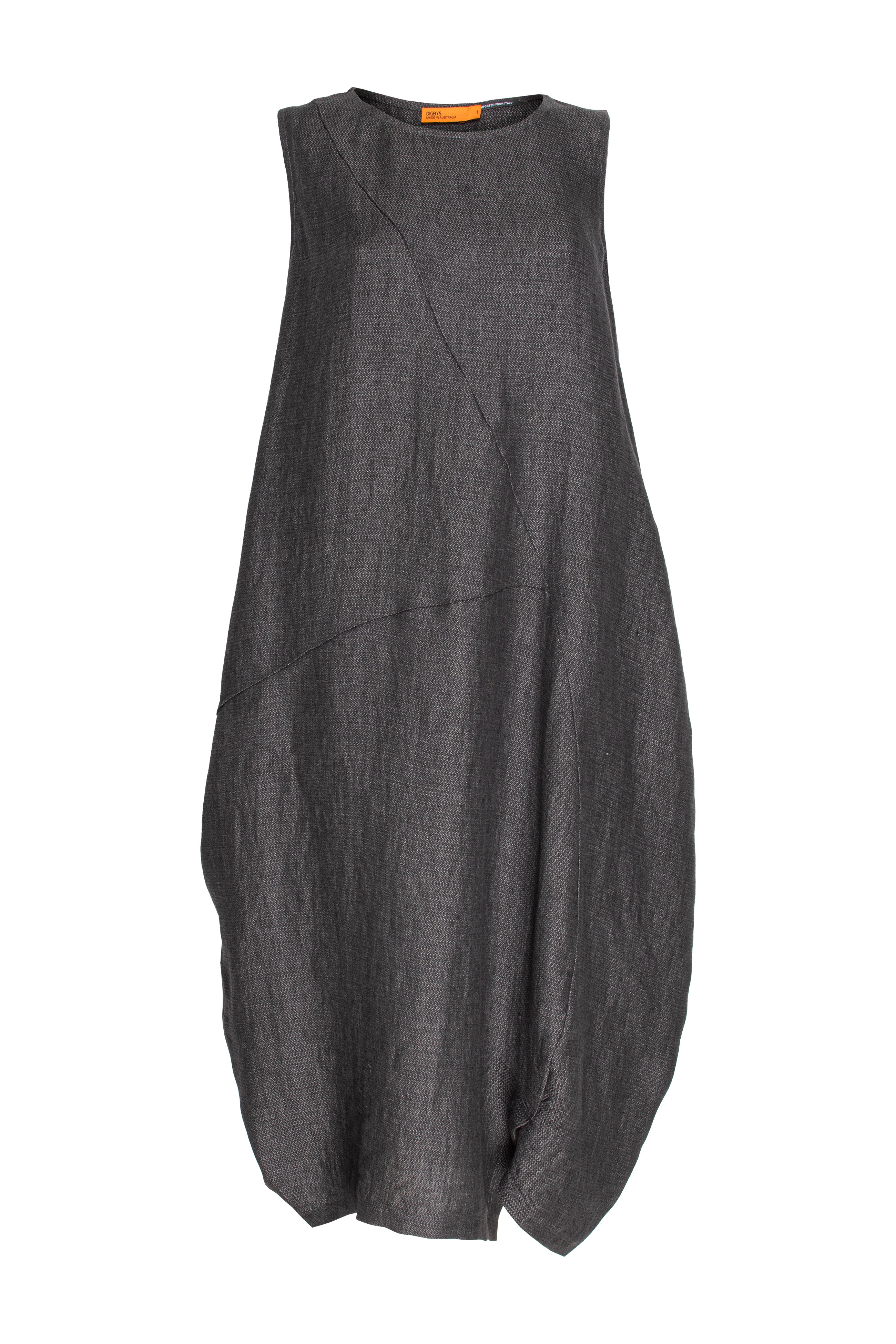Asymmetric Panel Singlet Dress - Charcoal Linen 3353
