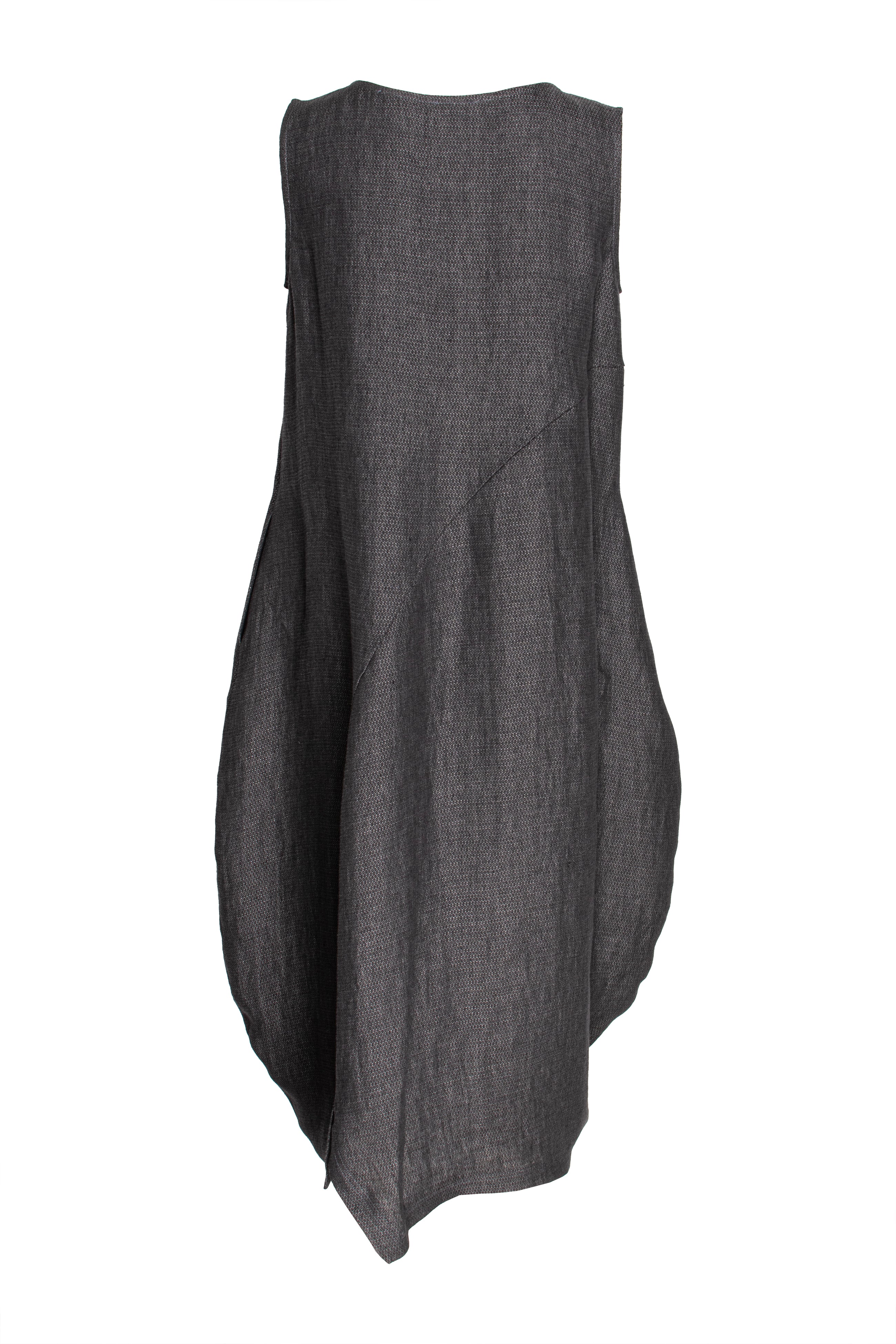 Asymmetric Panel Singlet Dress - Charcoal Linen 3353