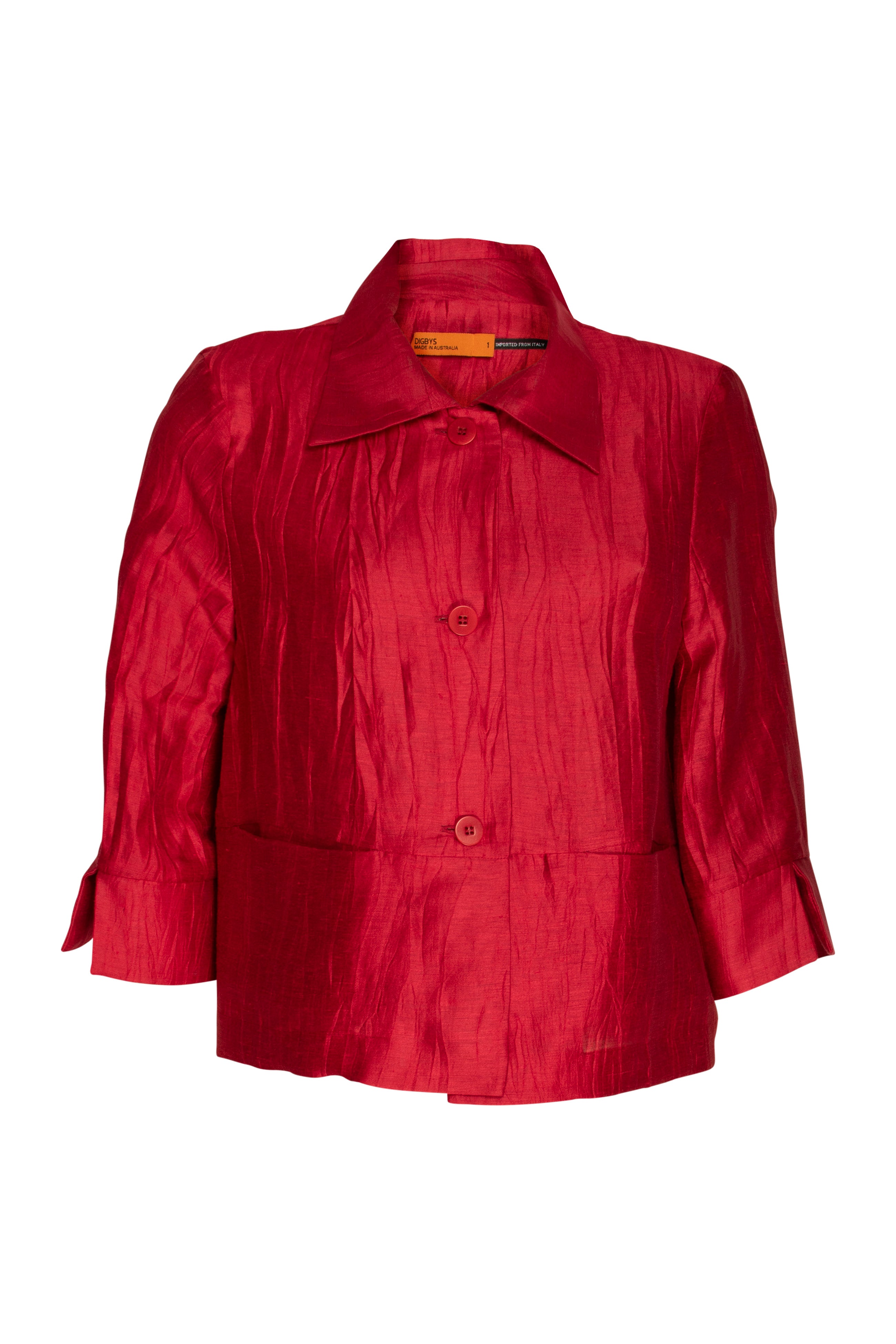 3/4 Sleeve Hip Pocket Jacket - Cherry 6029