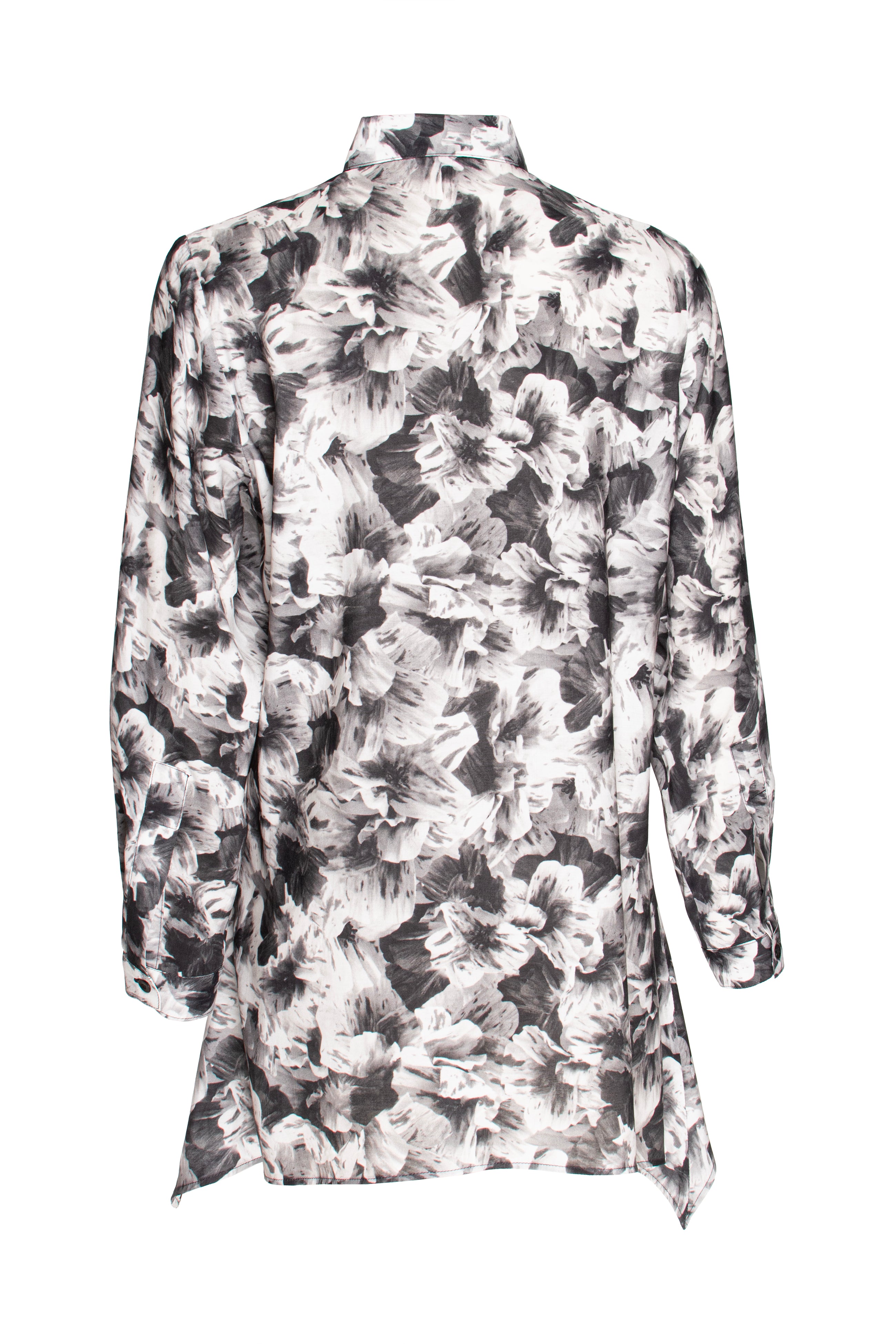 4 Button Uneven Hem Shirt - Black/White Print 3367