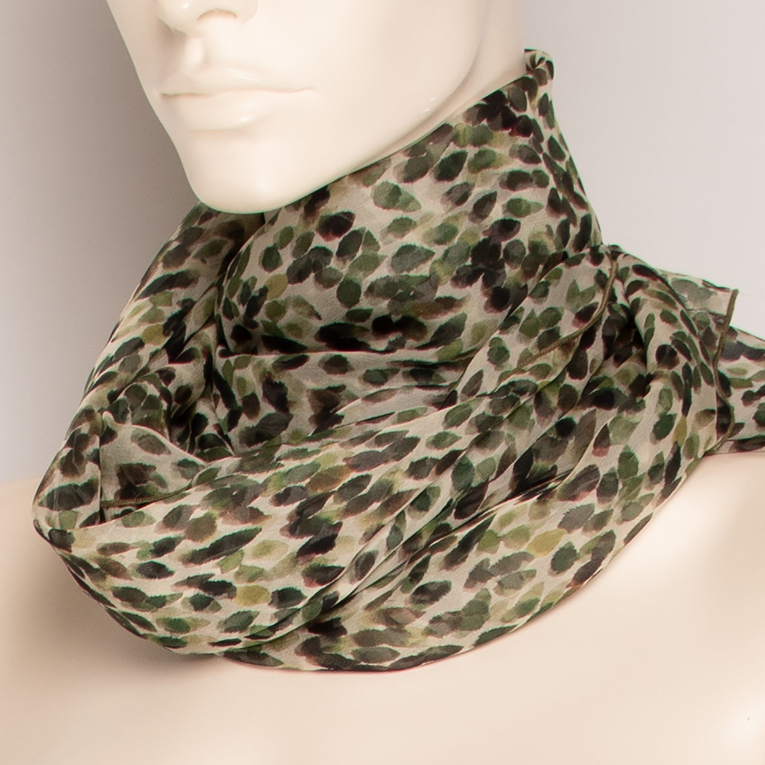 Green Animal Print Silk Scarf - F003
