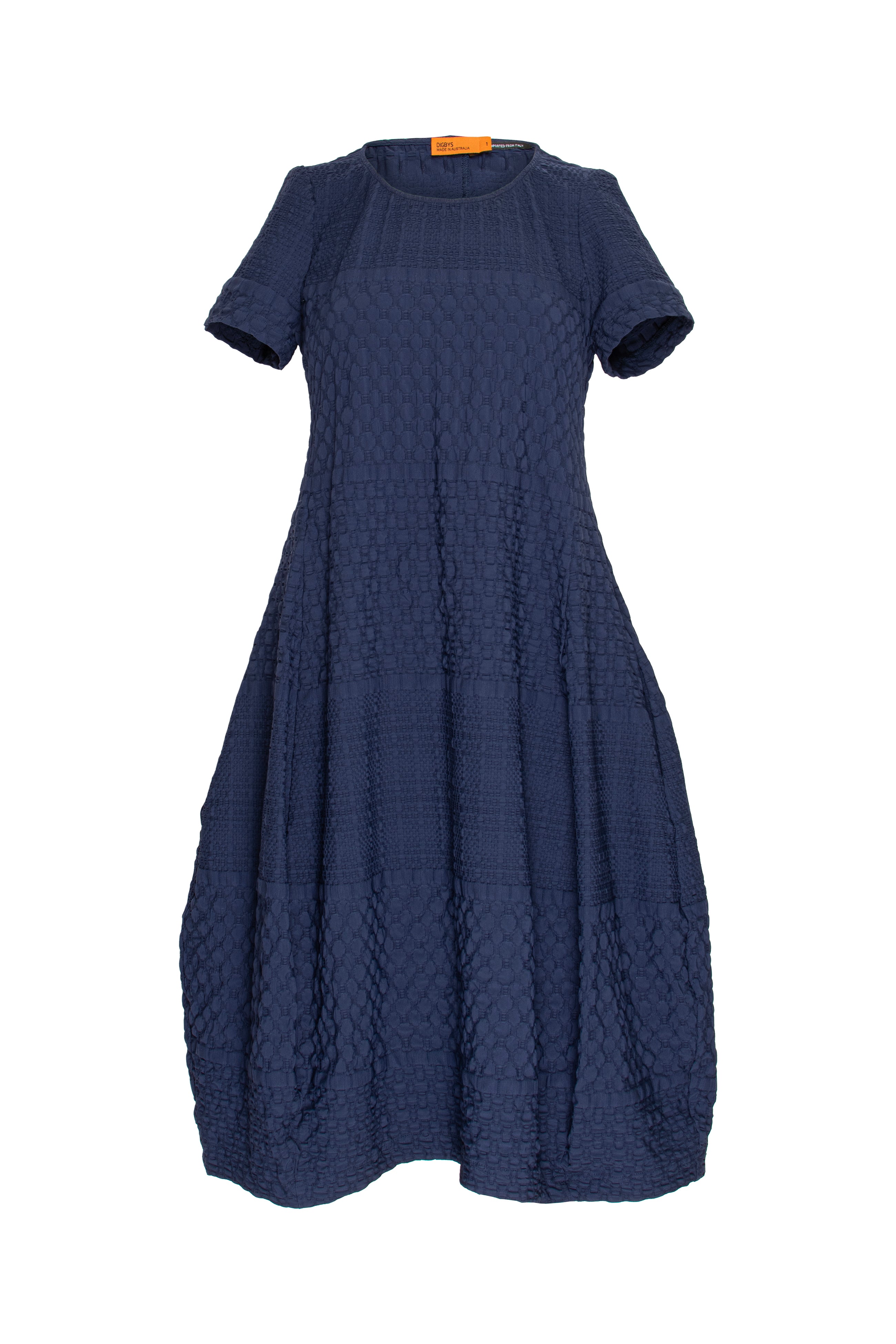 Short Sleeve Bell Panel Dress - Indigo Jacquard 9757