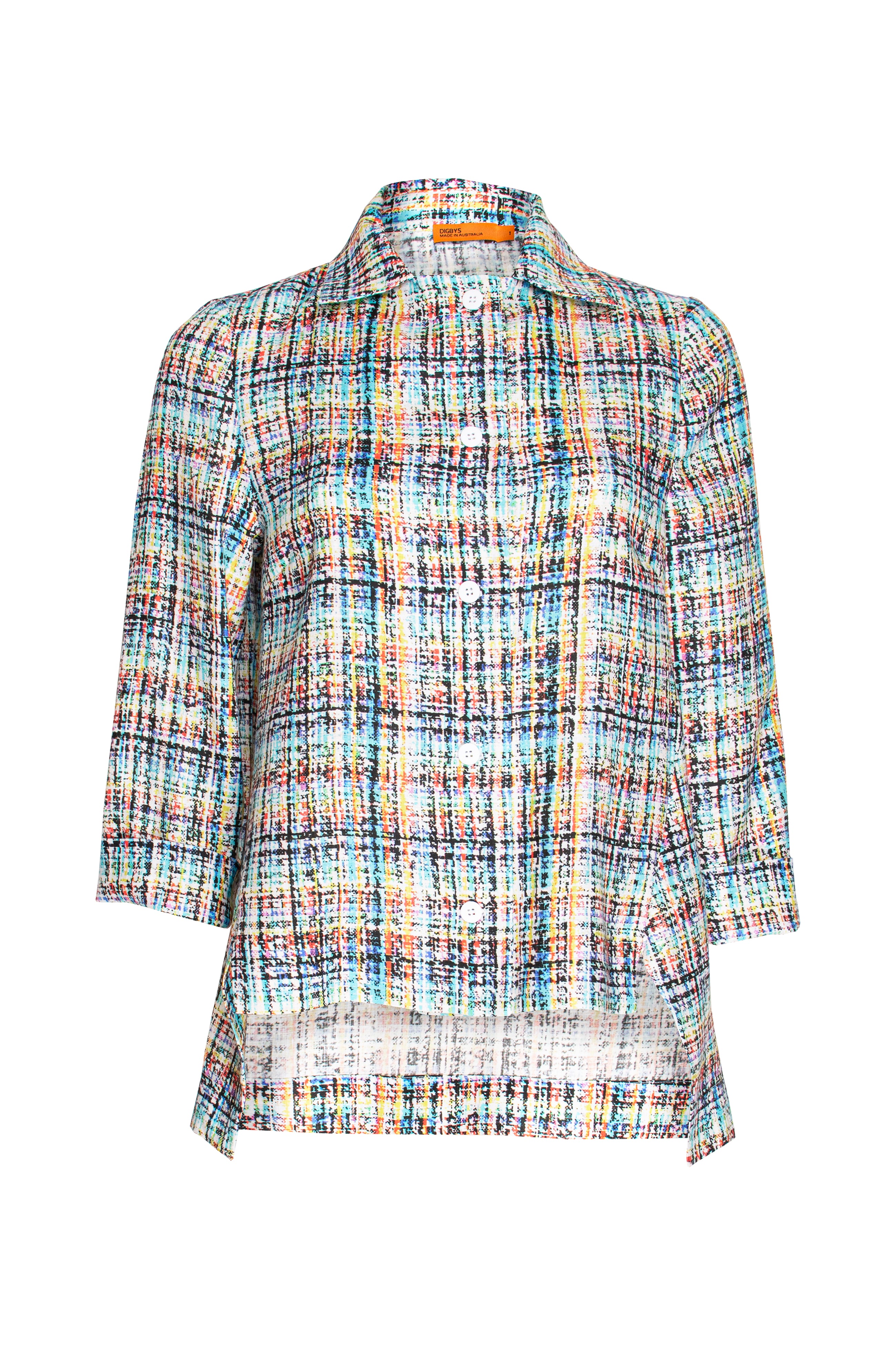 Open Collar Shirt - Multi Colour Linen 3338