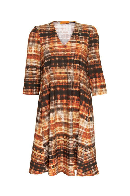 3/4 Sleeve Swing Dress - Rust Geometric Print 6035