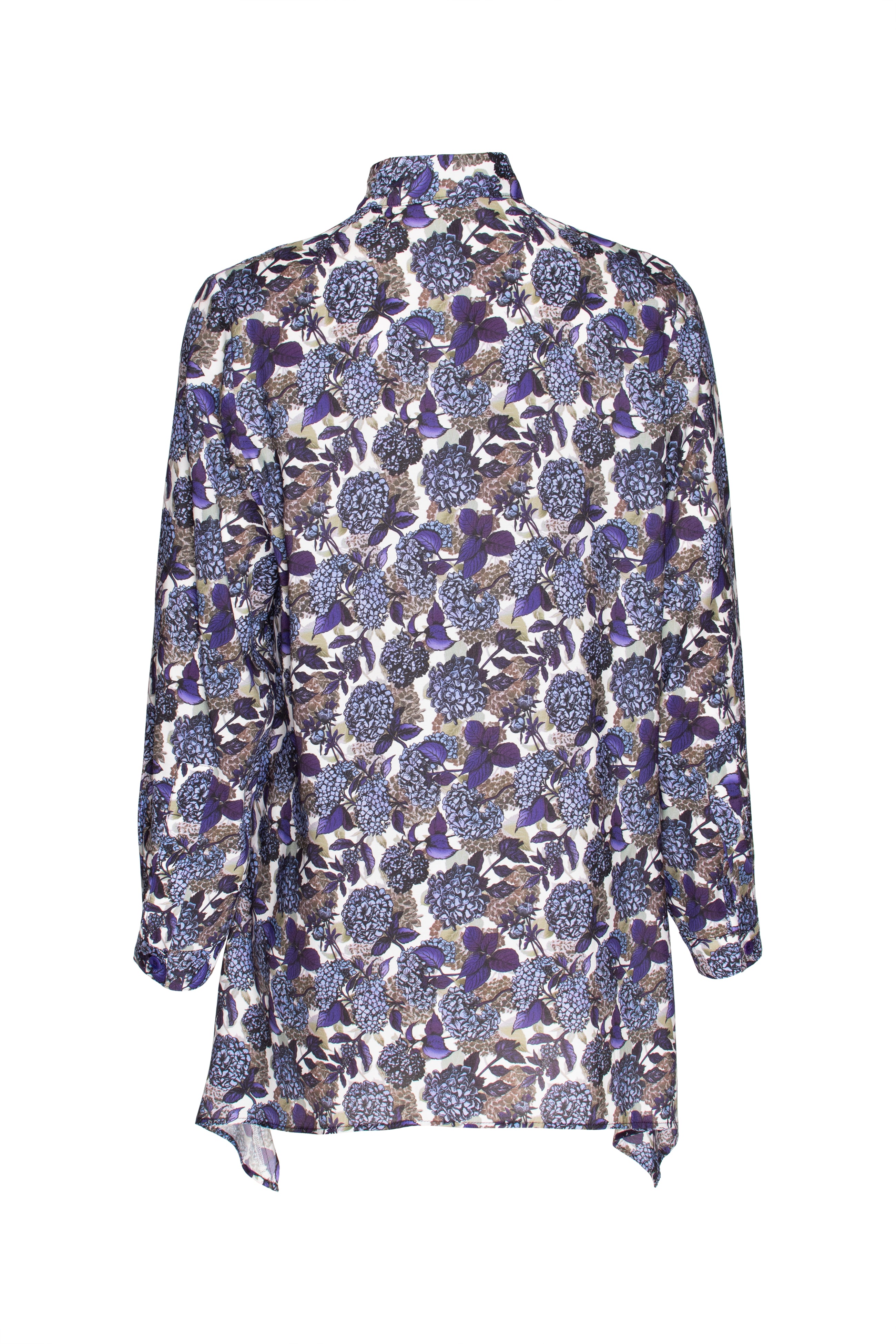 4 Button Uneven Hem Shirt - Purple/White Print 3368