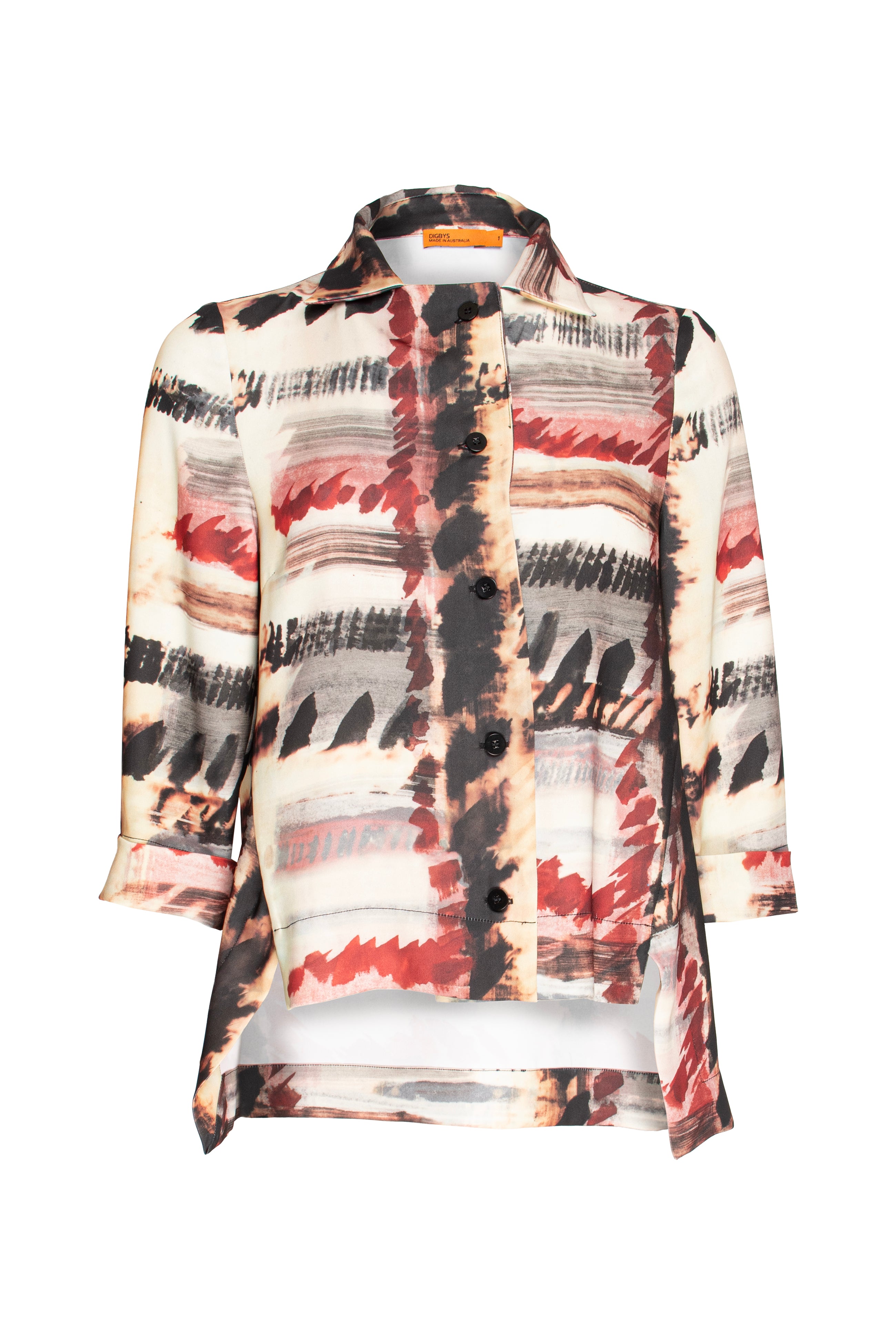 Open Collar Shirt - Red/Black Print 3336