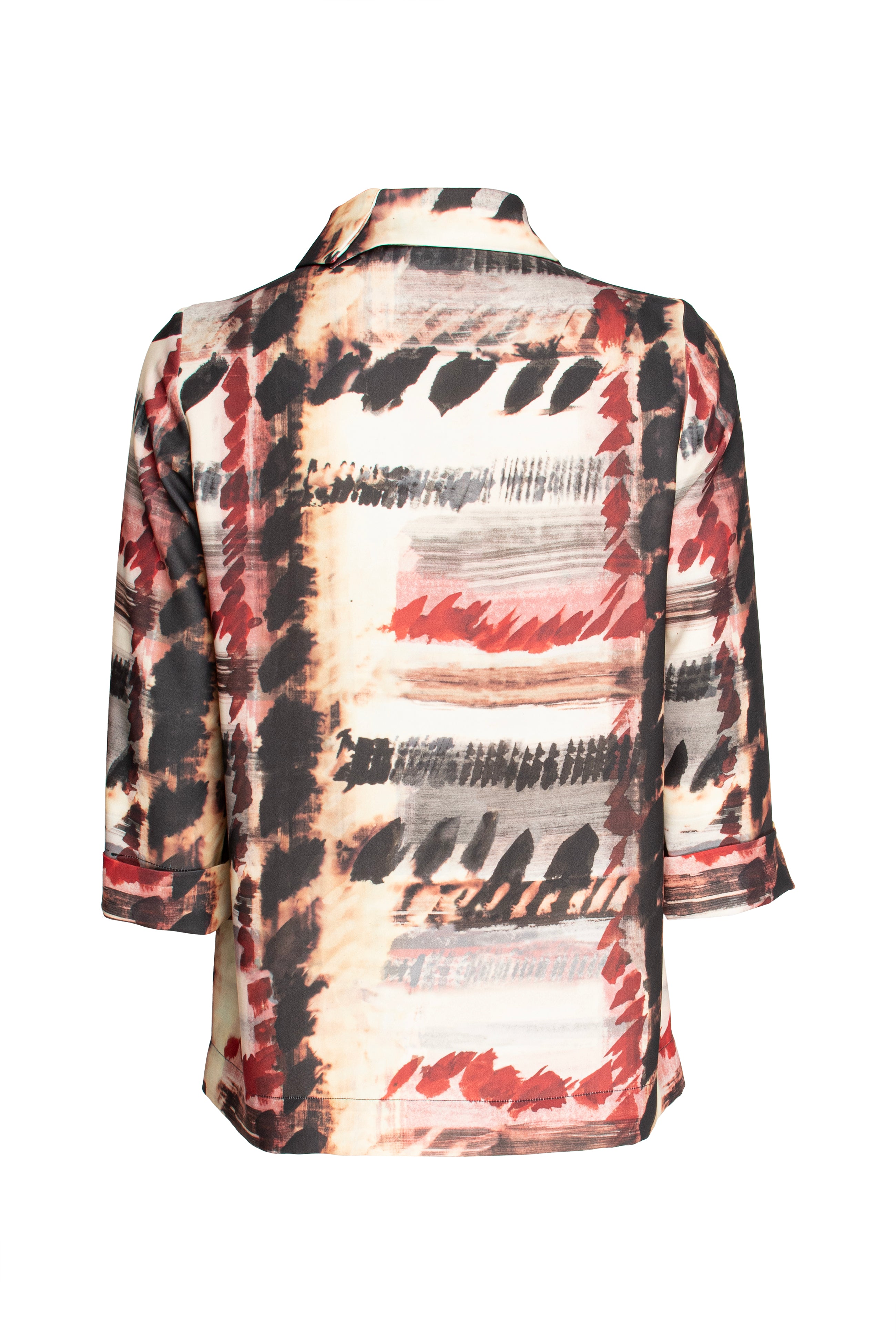 Open Collar Shirt - Red/Black Print 3336
