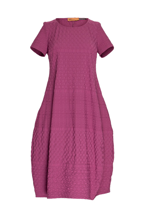 Short Sleeve Bell Panel Dress - Raspberry Jacquard 8614