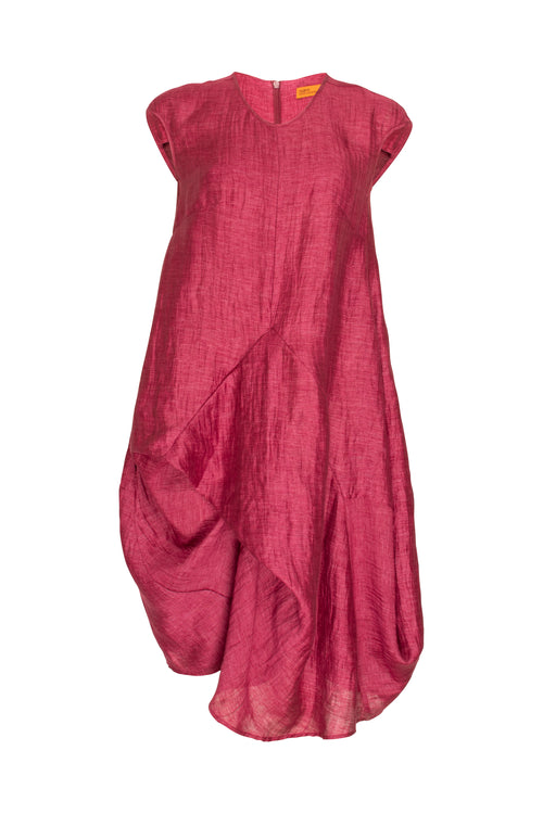 Raspberry Linen Tucked Cap Sleeve Dress 7838