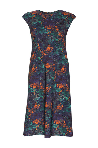 Vee Neck Seamed Drape Dress - Marine Linen 9744