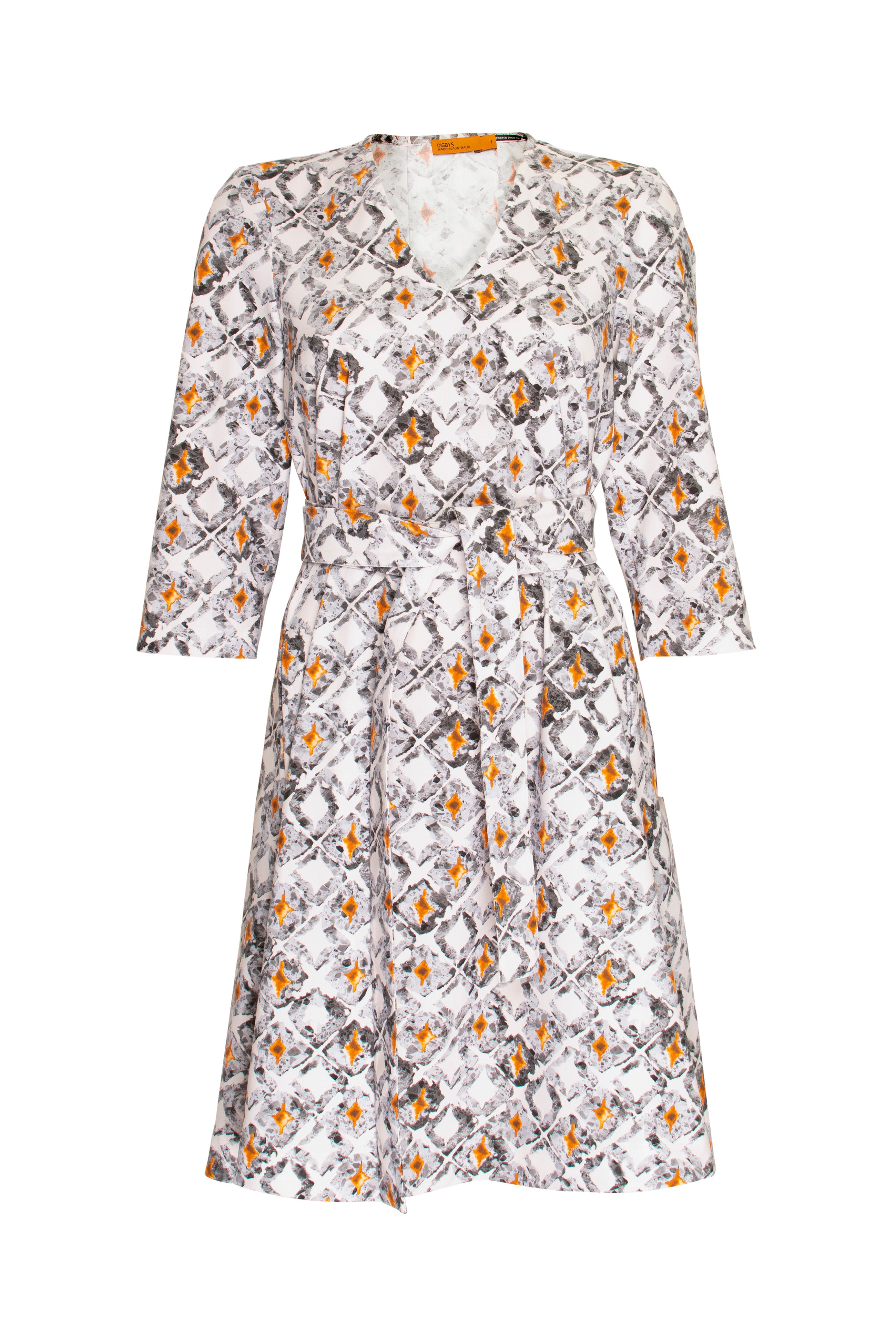 3/4 Sleeve Swing Dress - Diamond Print 6037