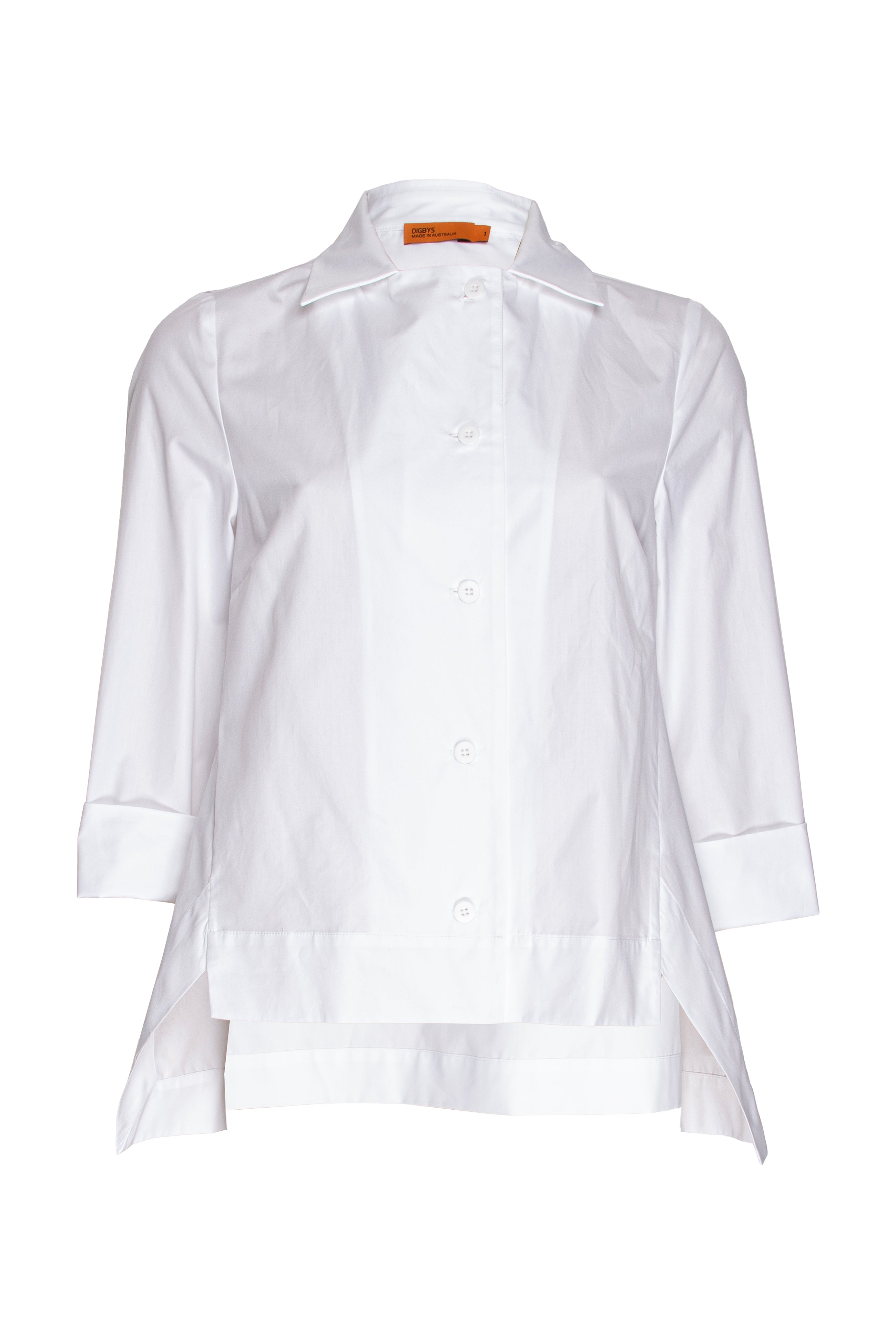 Open Collar Shirt - White Cotton 3337