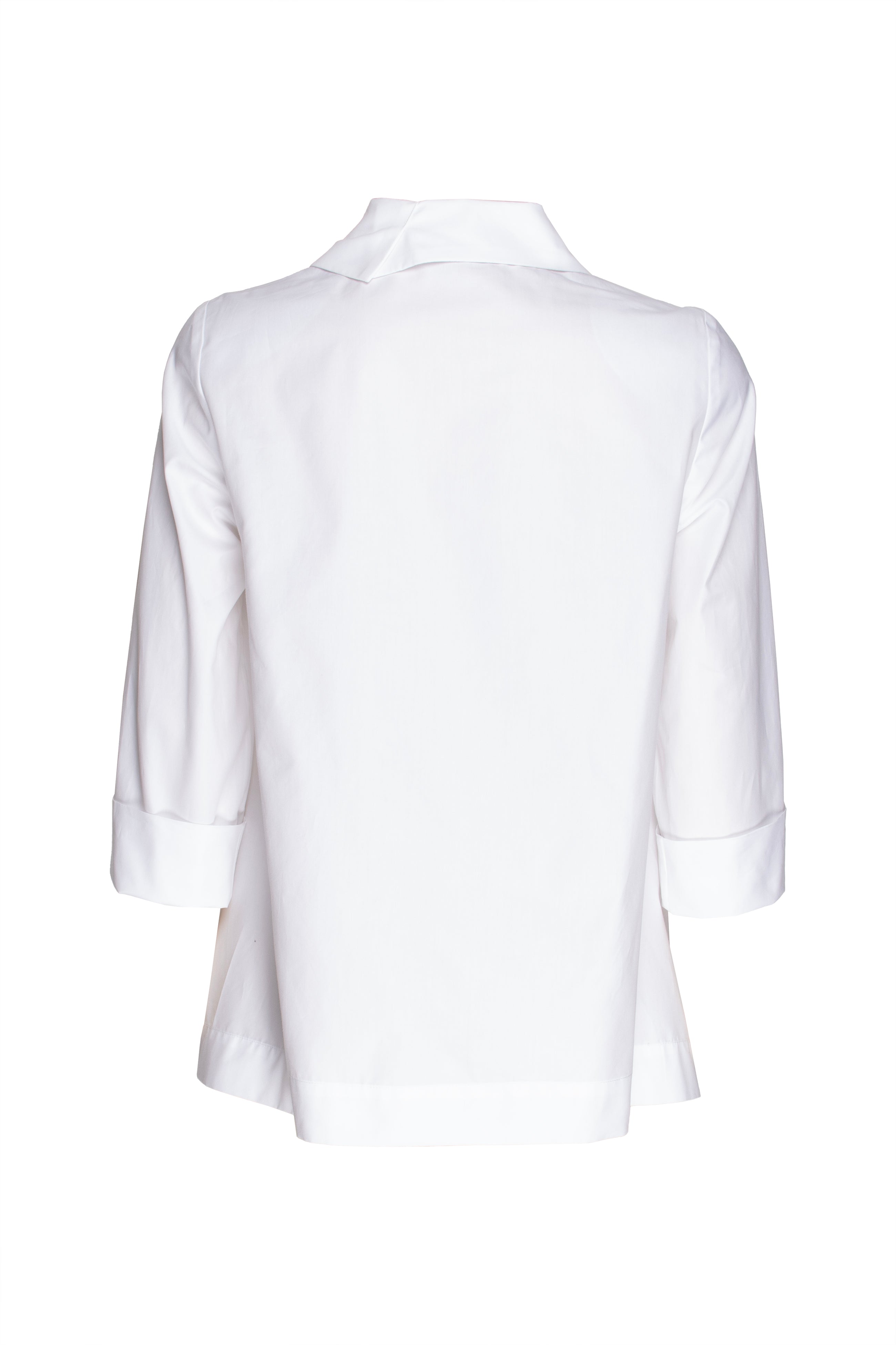 Open Collar Shirt - White Cotton 3337