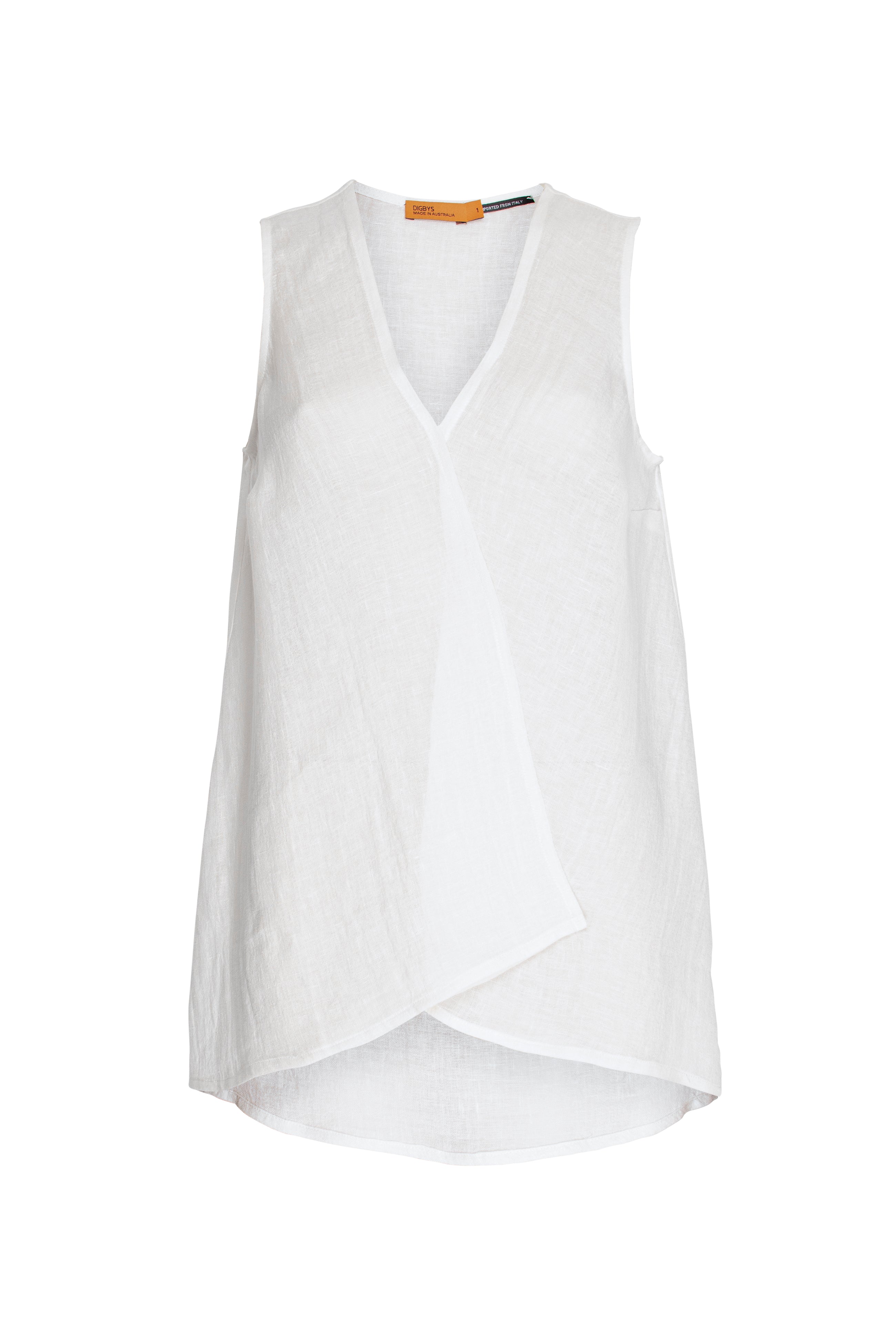 Linen V Neck Singlet - Natural 9748