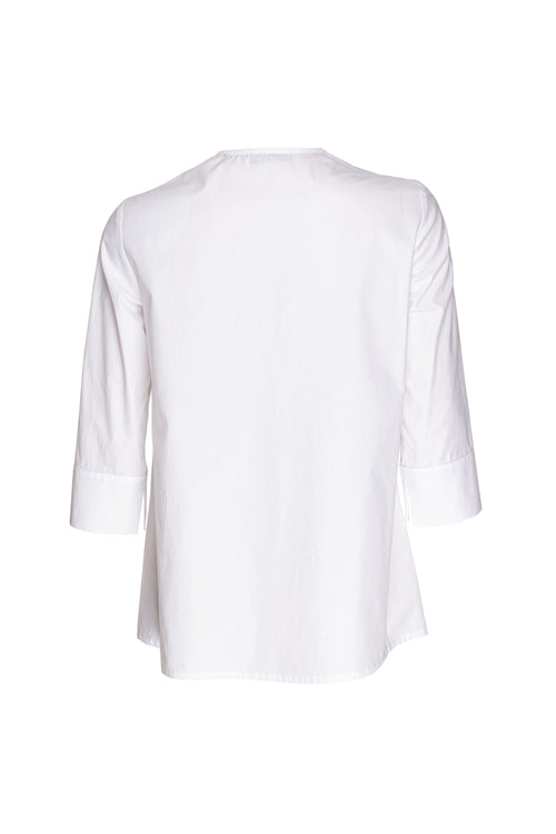 3/4 Sleeve Front Pleat Top - White Cotton 7857