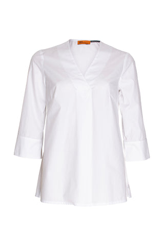 Back Button Short Sleeve Shirt - Black/White Print 6041