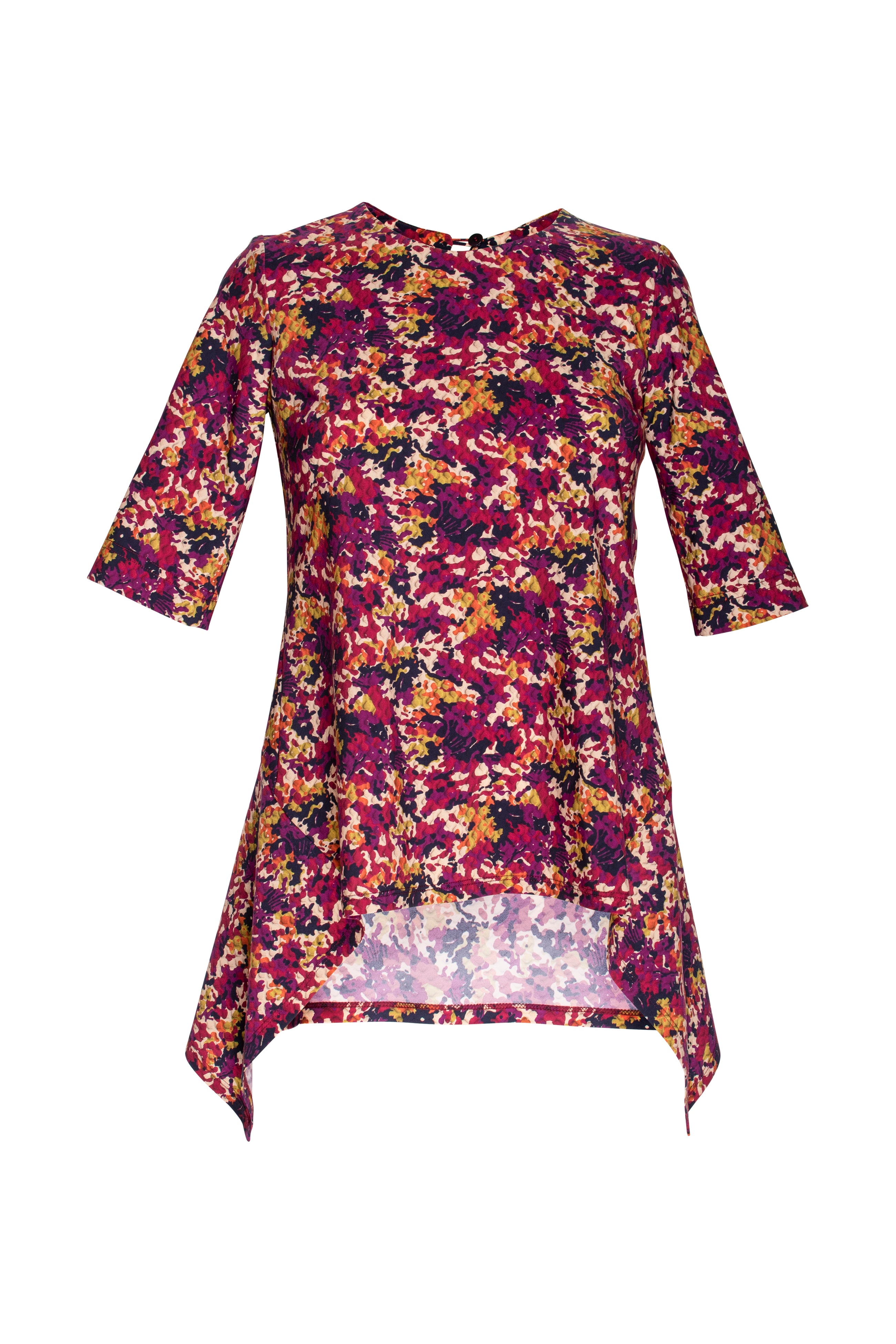 Short Sleeve Side Angle Top - Plum/Navy Print Jersey 5035