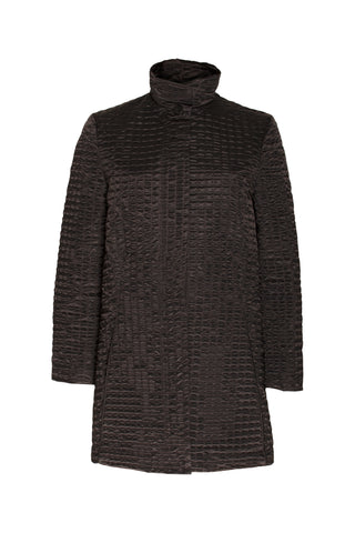 Offset Mandarin Collar Coat - Black Texture 8601