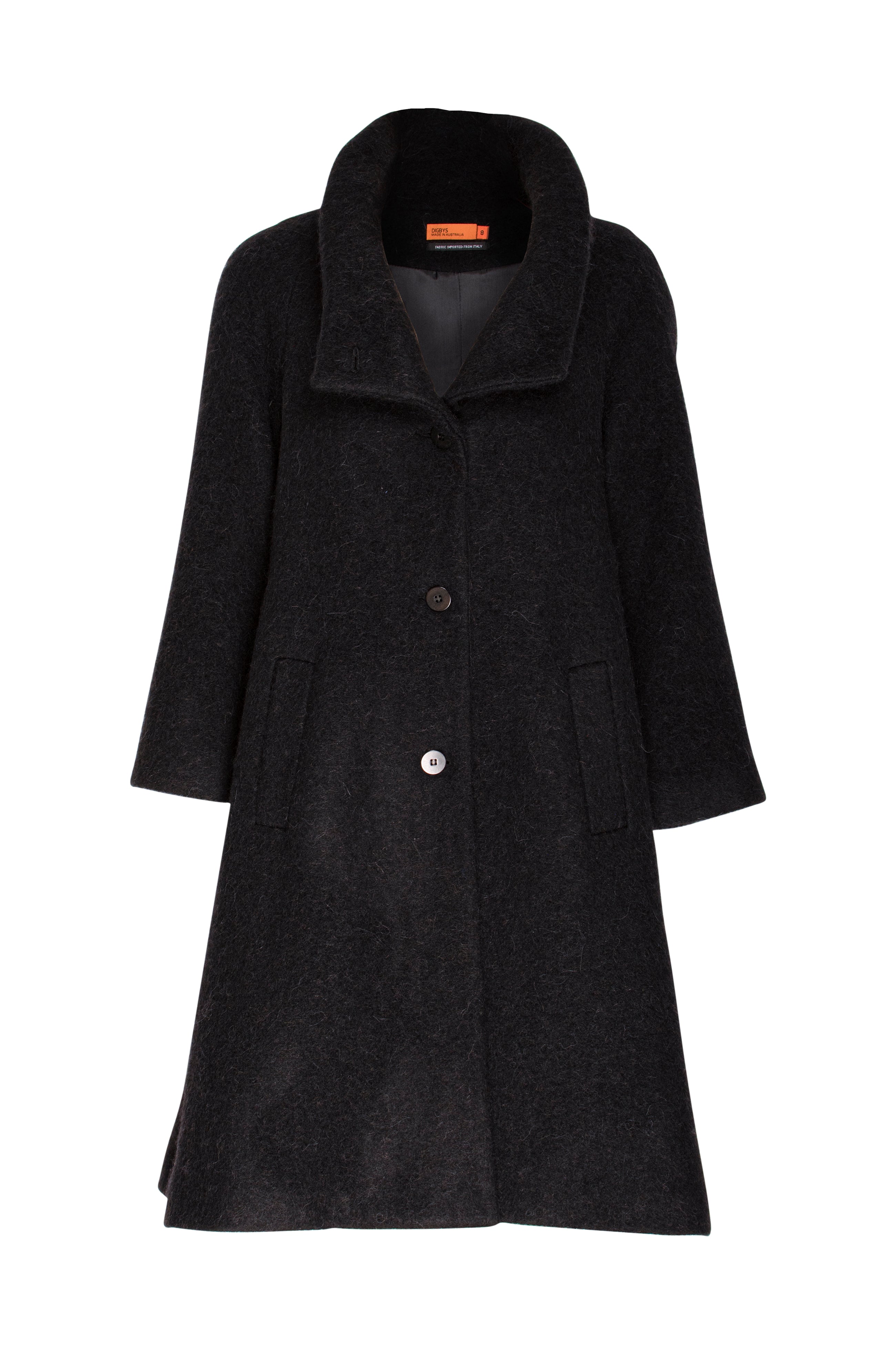 Drop Collar Long Coat - Black 5020