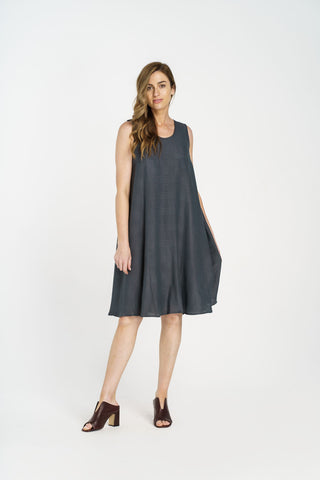 Indigo 3/4 Sleeve Vee Neck Multipanel Dress 5053