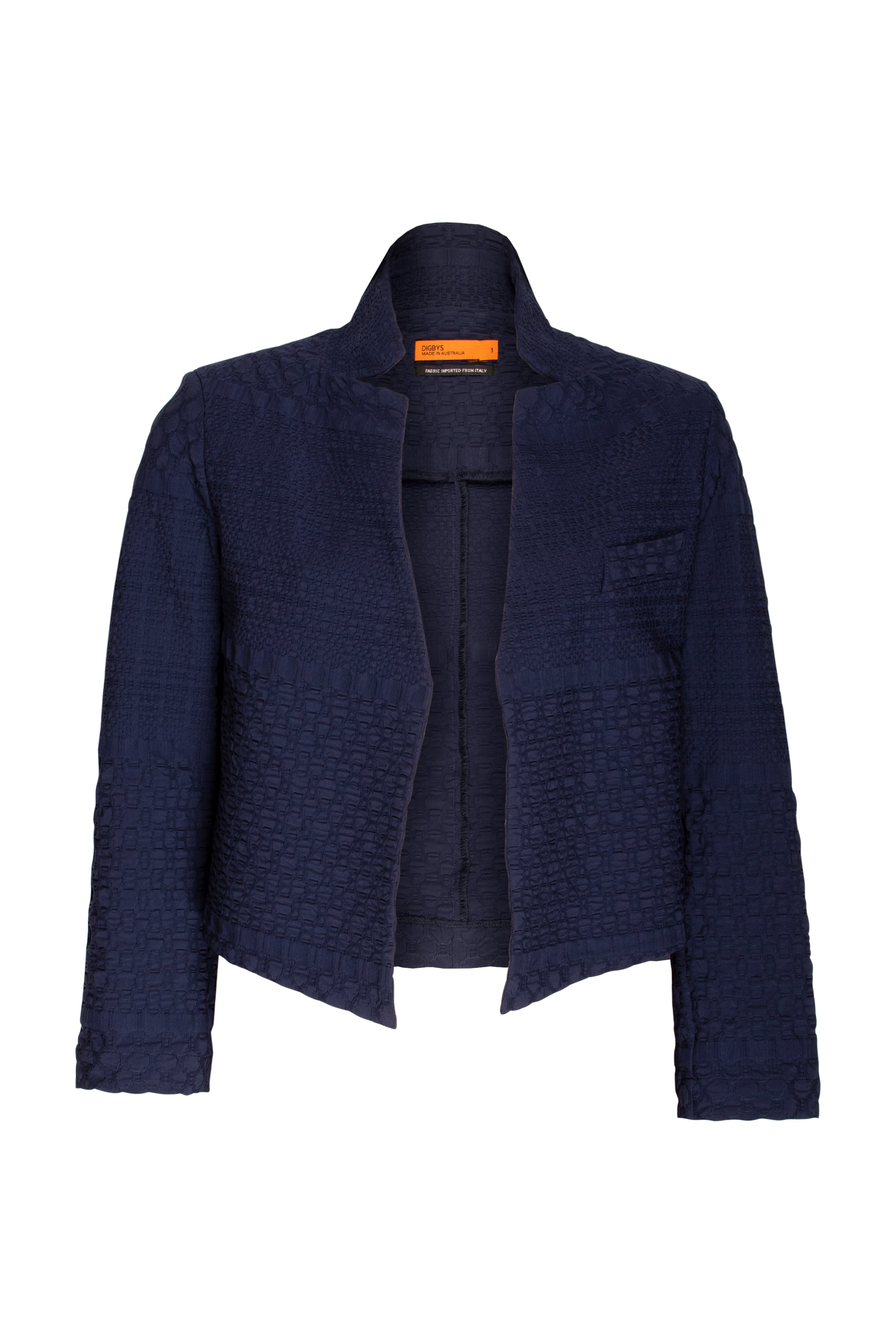 High Collar Classic Jacket - Indigo Jacquard 3304 BACK IN STOCK