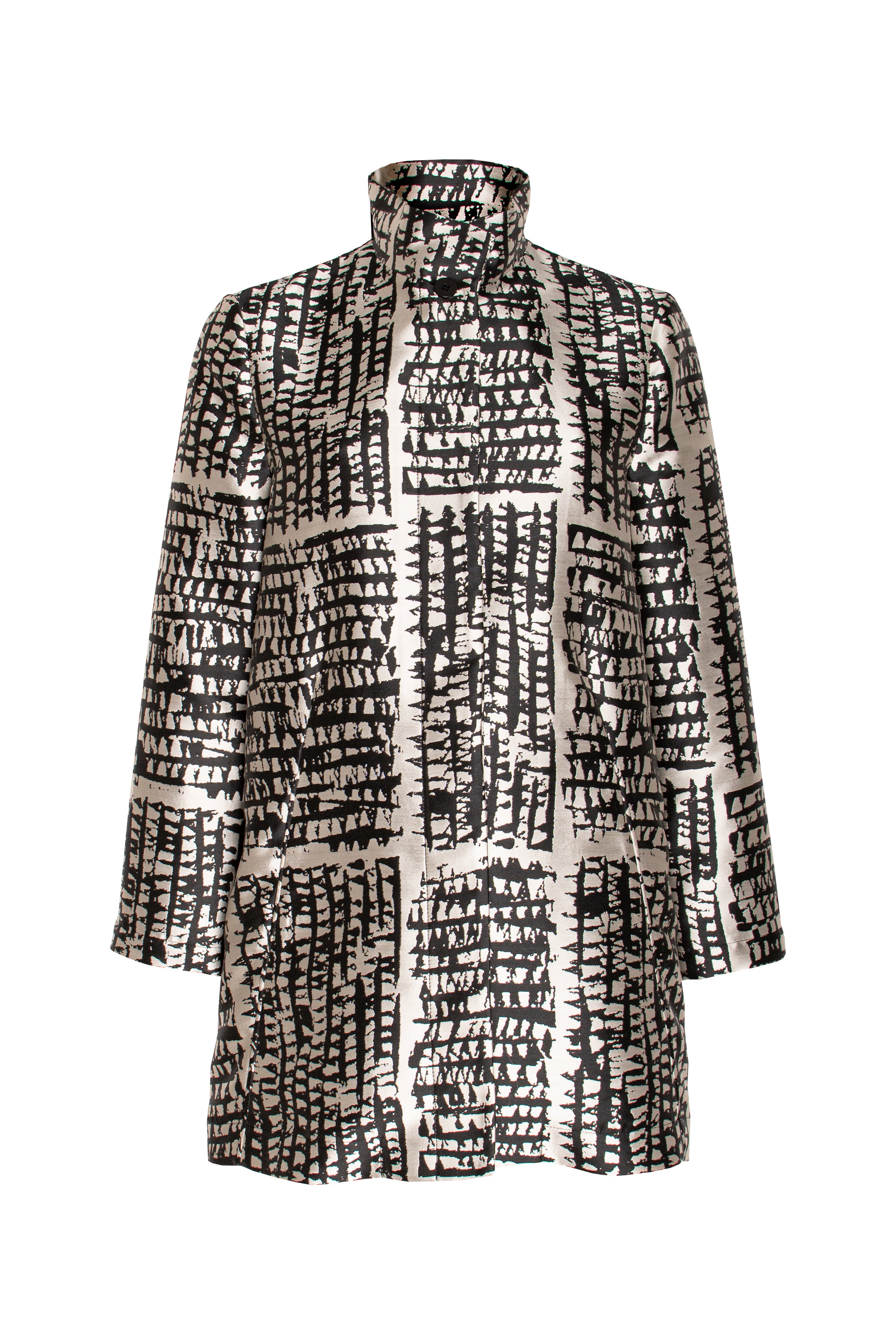 High Collar 3/4 Jacket -Black/Natural Squares 5030