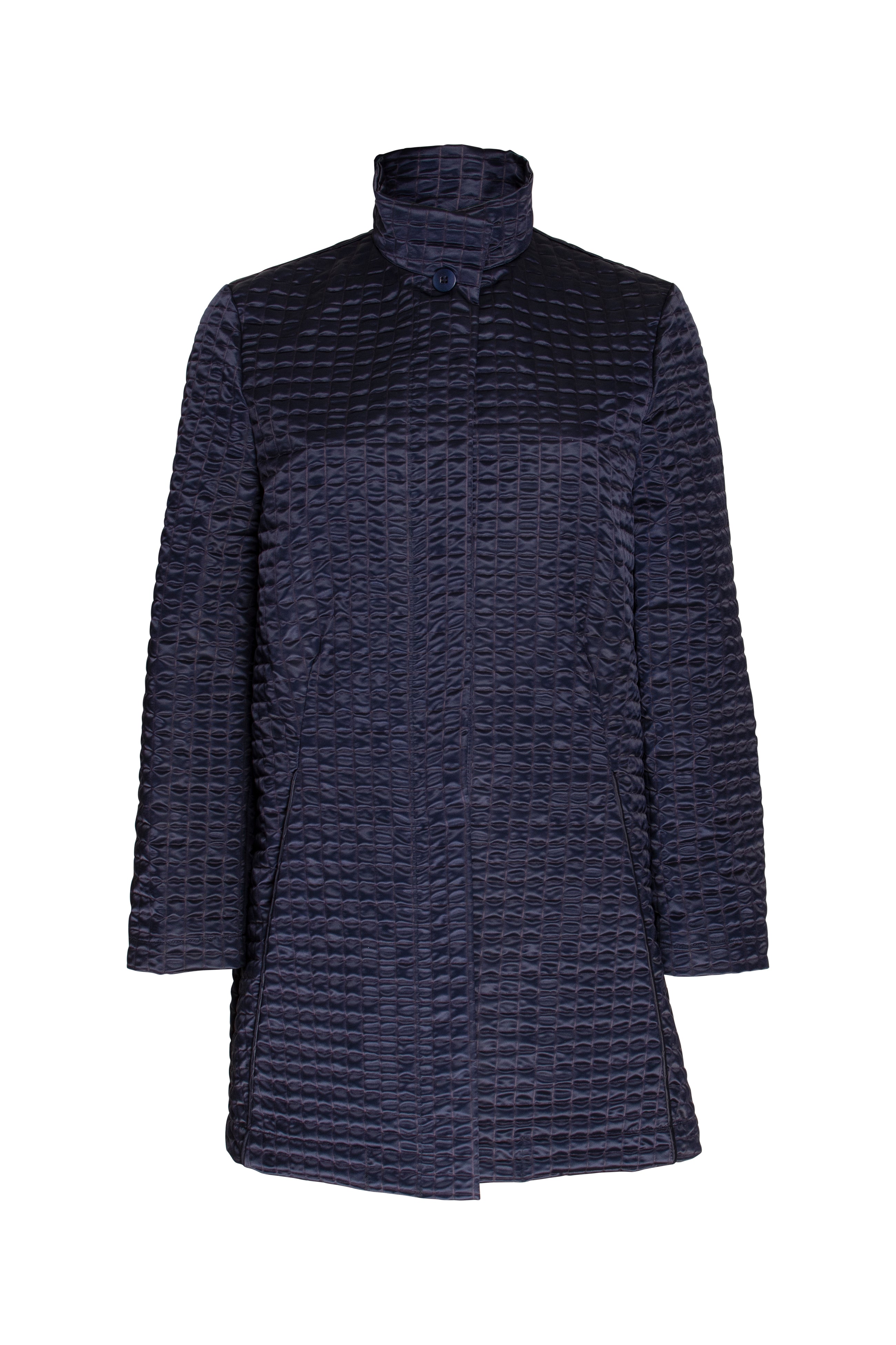 High Collar 3/4 Jacket - Navy Quilt 5029