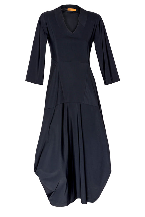 Black Jersey Vee Neck Three quarter sleeve panel dress Australian made 