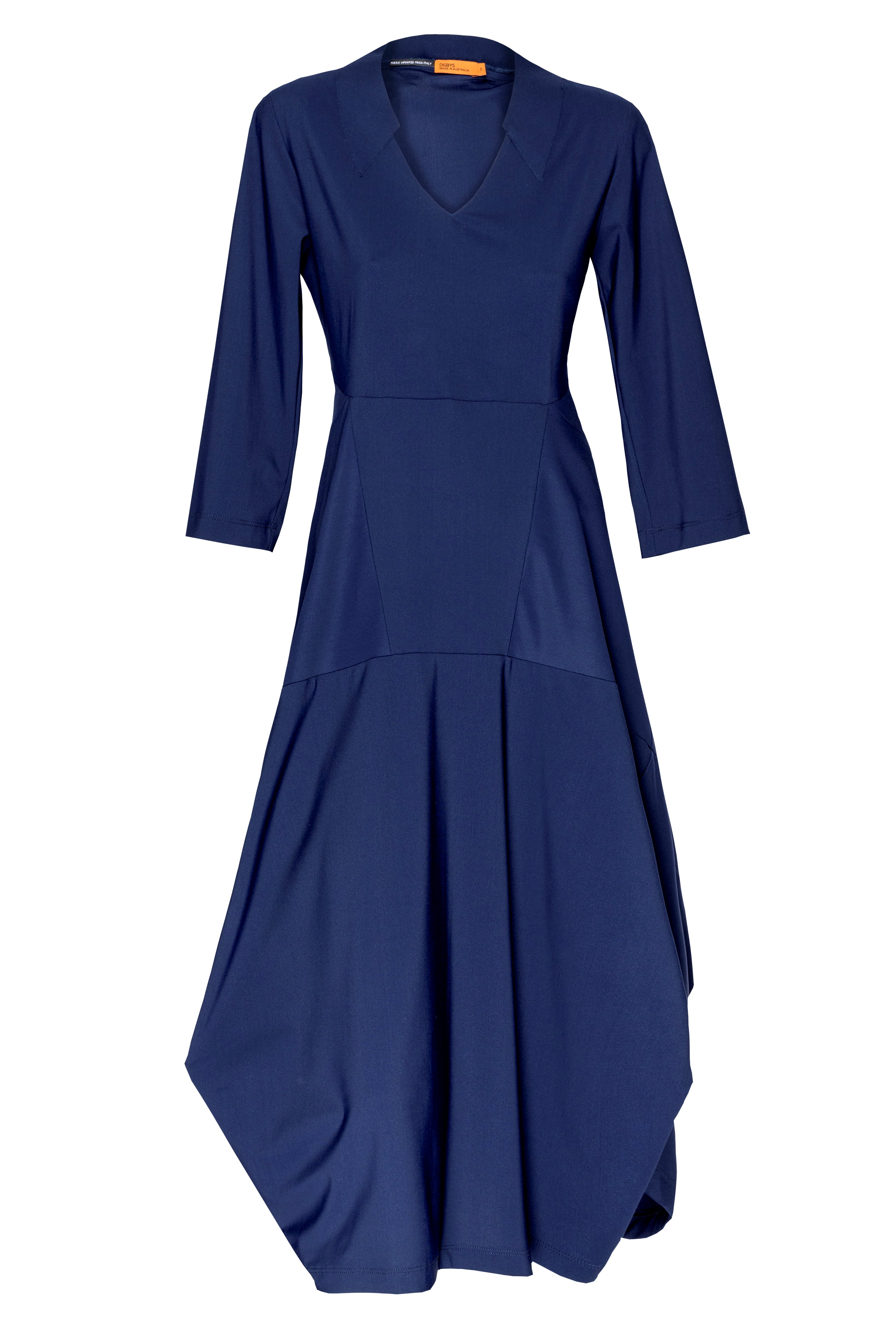 Indigo 3/4 Sleeve Vee Neck Multipanel Dress 3306