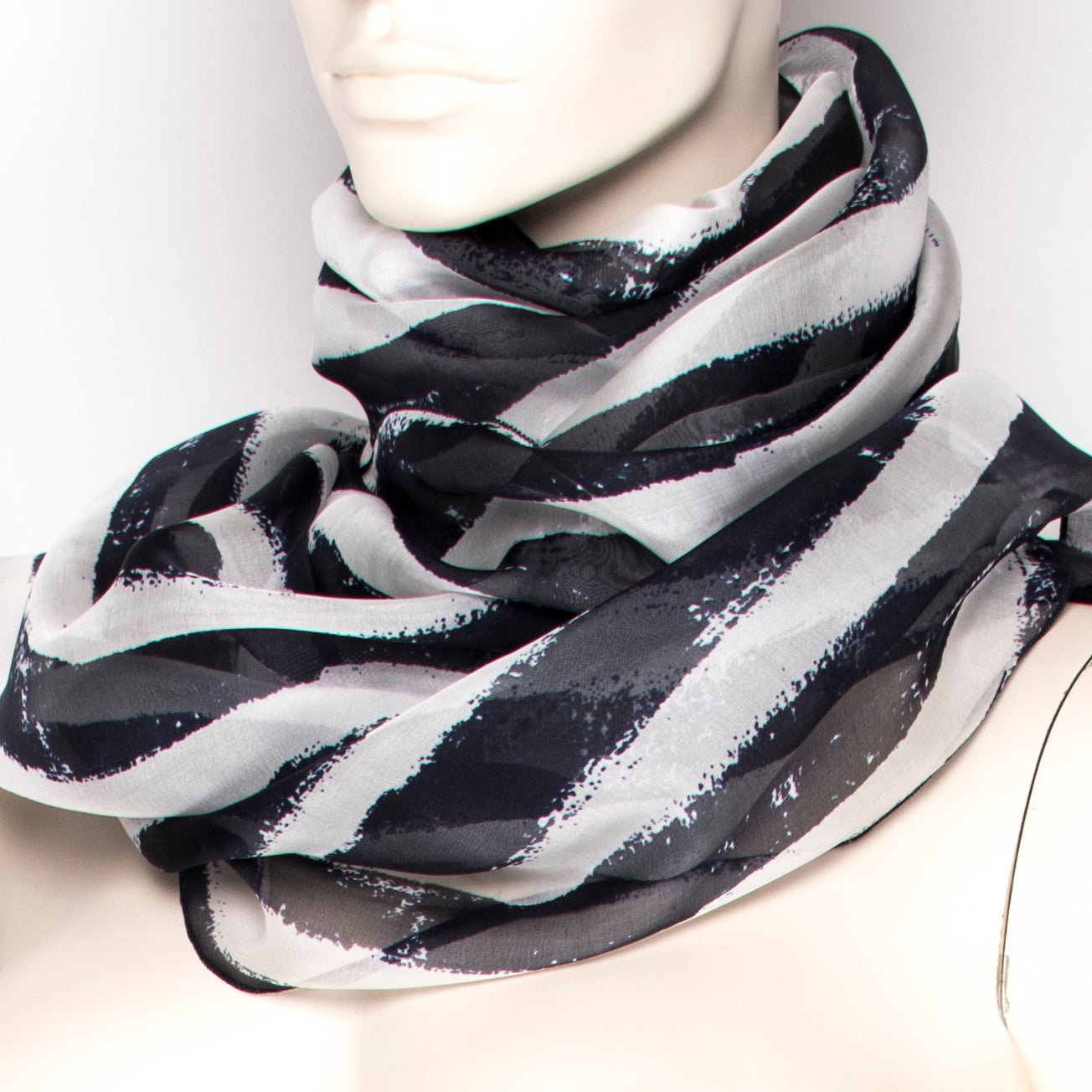 Navy Stripe Silk Scarf E010