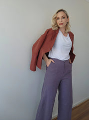 Elastic Waist 3/4 Pant - Grape Linen 3379