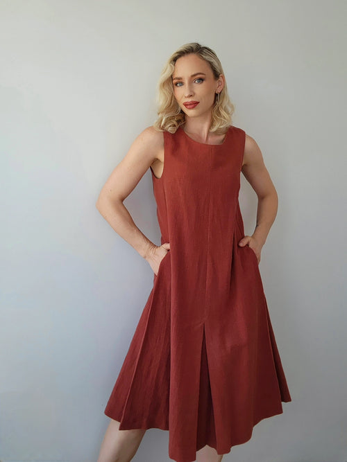 Pleated Hem Dress - Henna Linen 3382