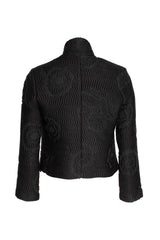 High Collar Classic Jacket - Black Embossed 4684