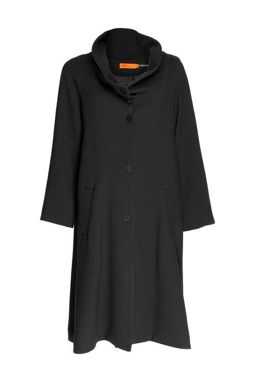 Drop Collar Long Coat - Black Viscoes 4672