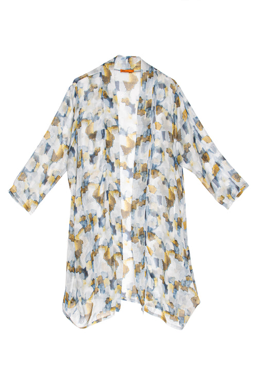 Chartreuse/Silver Side Drape Long Duster 3387