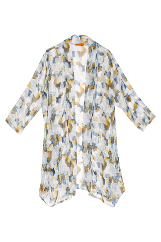 Navy Petals Side Drape Long Duster 3389