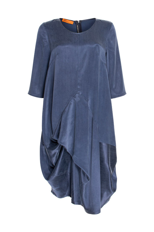 3/4 Sleeve Tucked Dress - Steel 3356