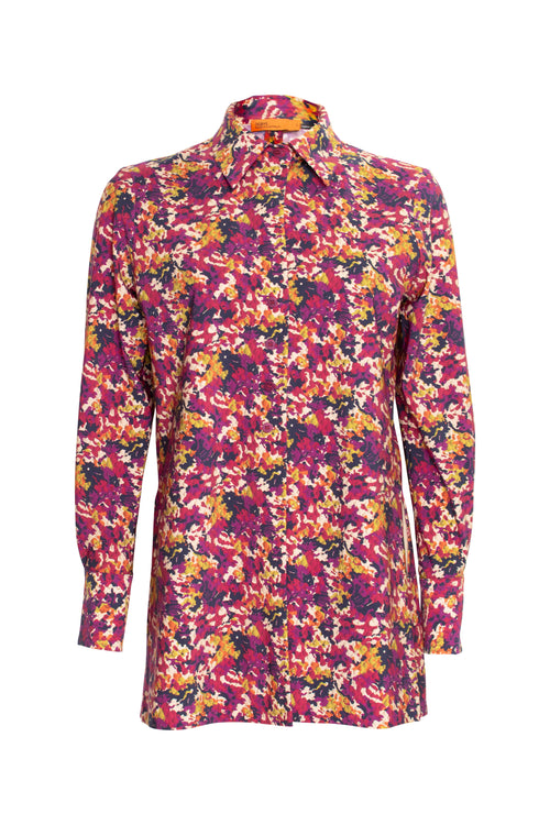 4 Button Shirt - Plum/Navy Print 6043