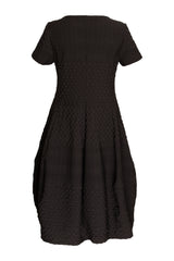 Short Sleeve Bell Panel Dress - Black Jacquard 9756
