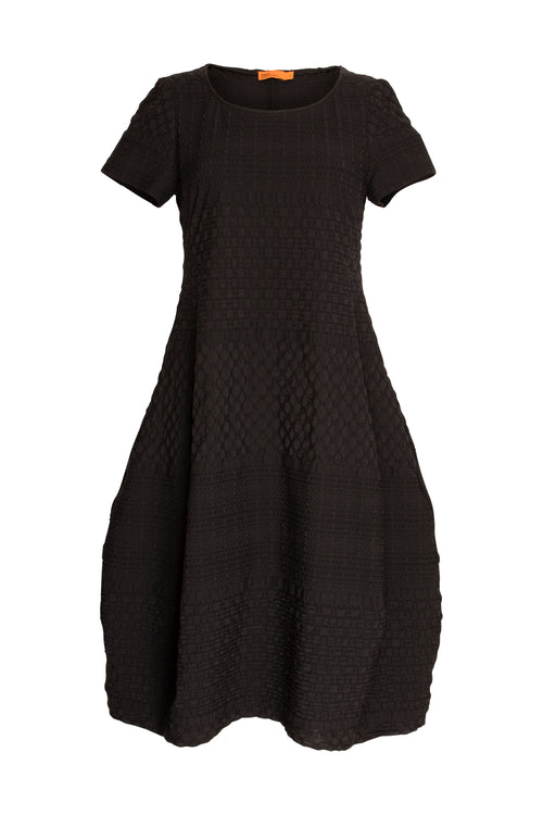 Short Sleeve Bell Panel Dress - Black Jacquard 7809