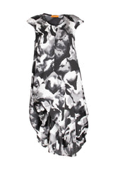 Tucked Cap Sleeve Dress - Black/White Print 3421