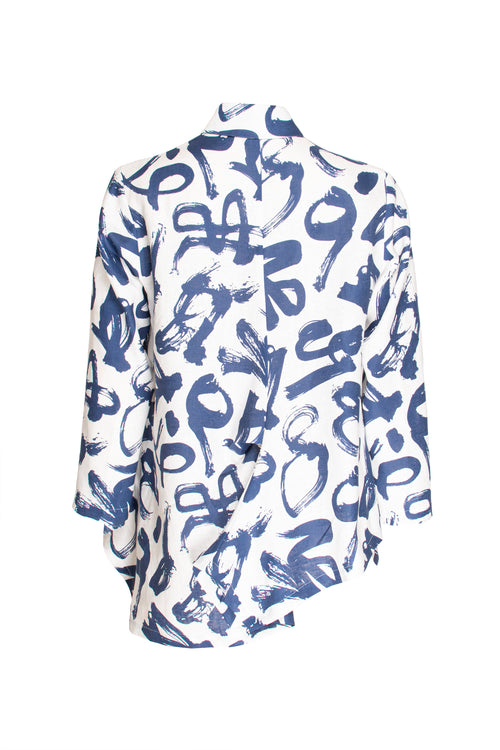 Asymmetric Angle Shirt - Blue on White Print 3409