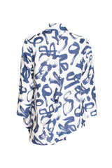 Asymmetric Angle Shirt - Blue on White Print 3409