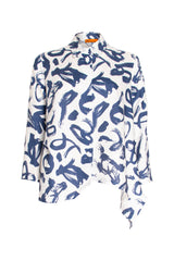 Asymmetric Angle Shirt - Blue on White Print 3409