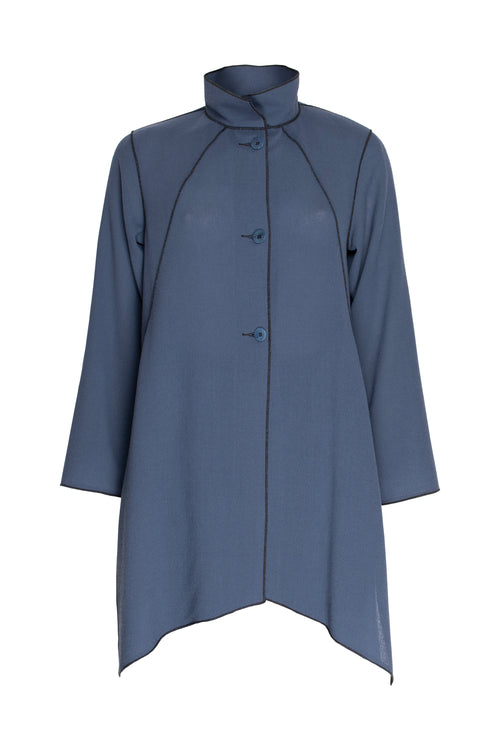 Uneven Hem Coat - Ocean Wool 3444