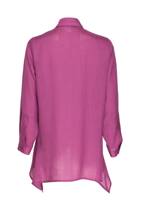 4 Button Uneven Hem Shirt - Cerise Ramie 3404