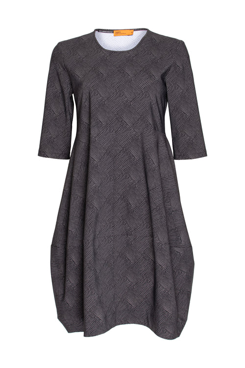 Short Sleeve Panel Hem Dress - Charcoal Check Jersey 3361